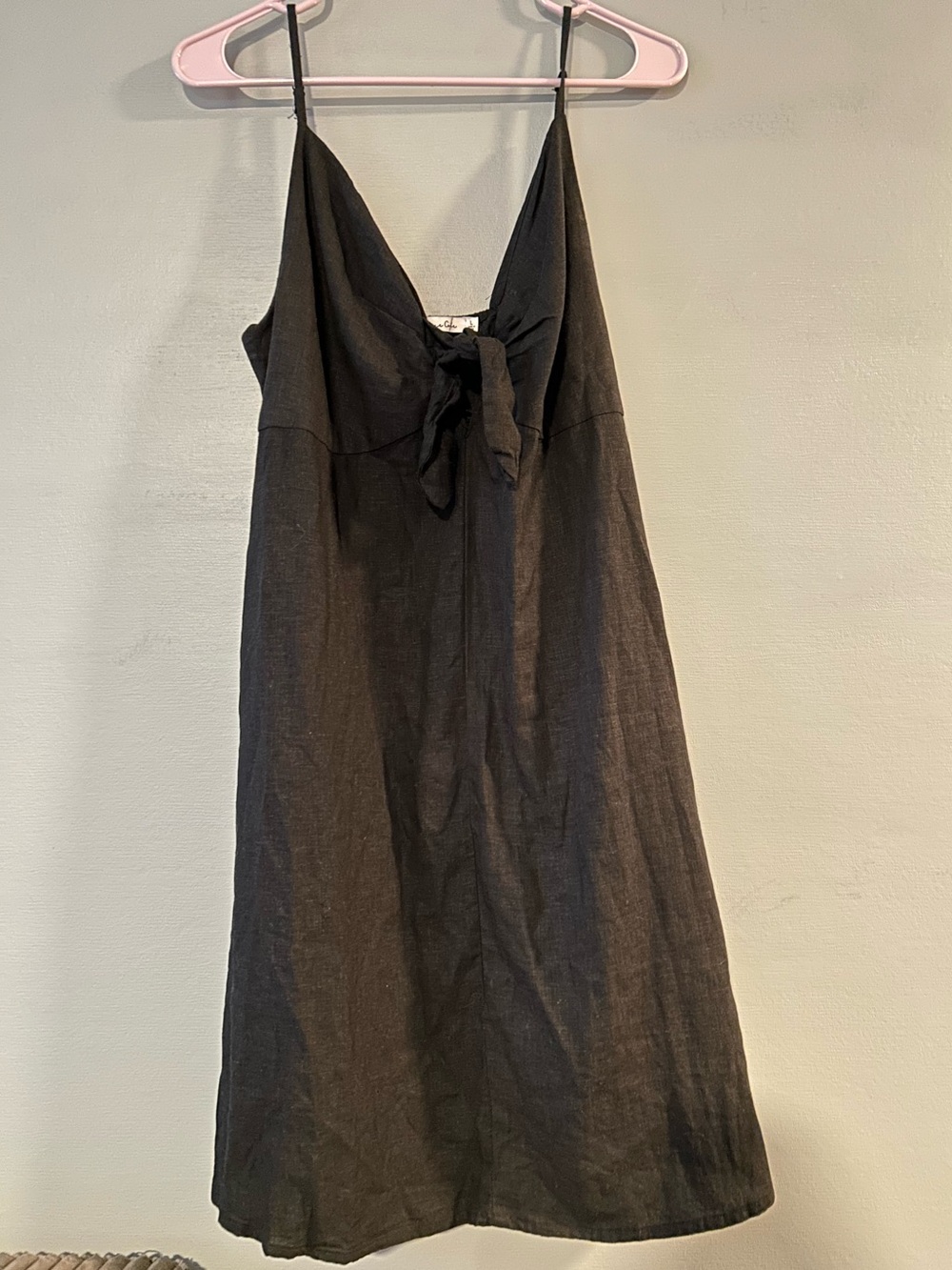 Culture Code front tie bodice black linen dress